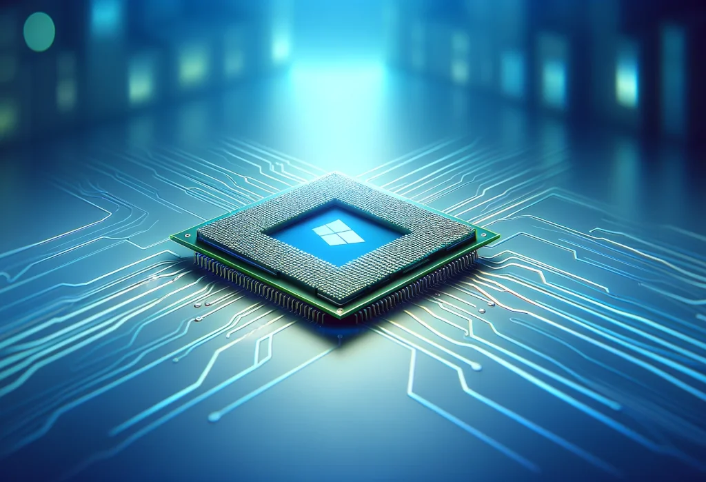 Stylized computer chip integrated with Windows 10 logo