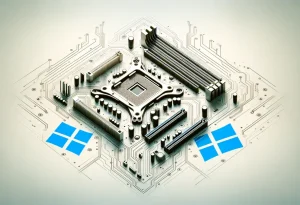 Stylized motherboard with integrated Windows 10 logo for compatibility